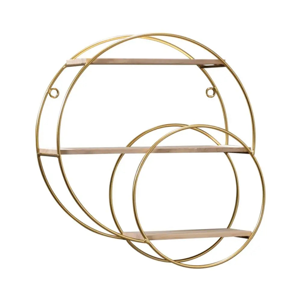 Luna Gold Round Wall Shelf – Modern Iron & Wood