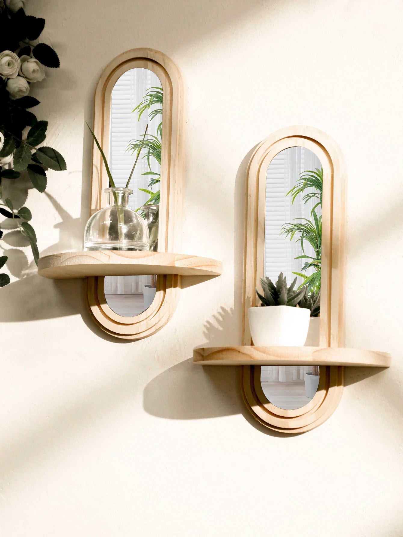 Lume Wooden Wall Mirror Shelf – Modern Floating Display Stand