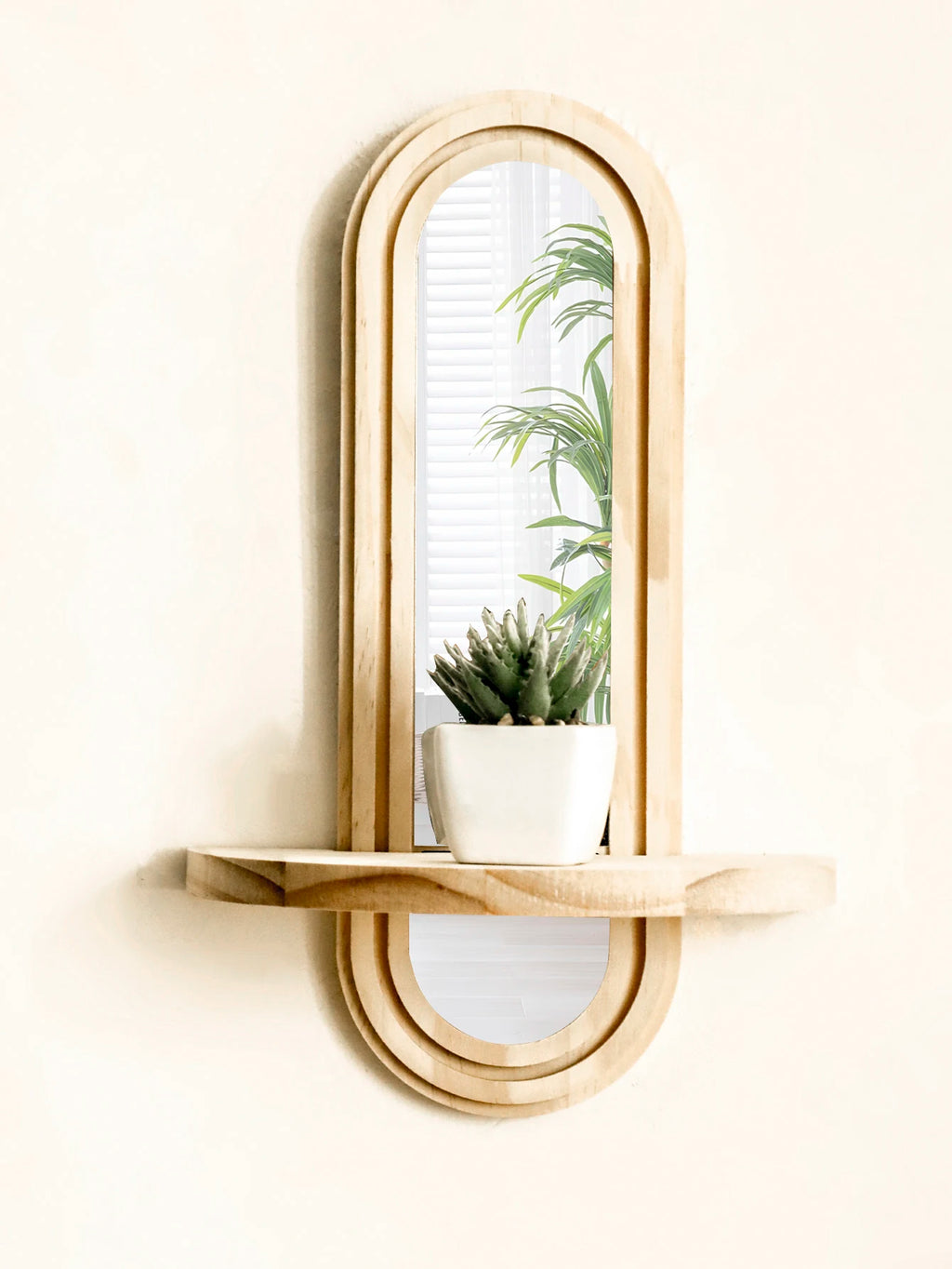 Lume Wooden Wall Mirror Shelf – Modern Floating Display Stand