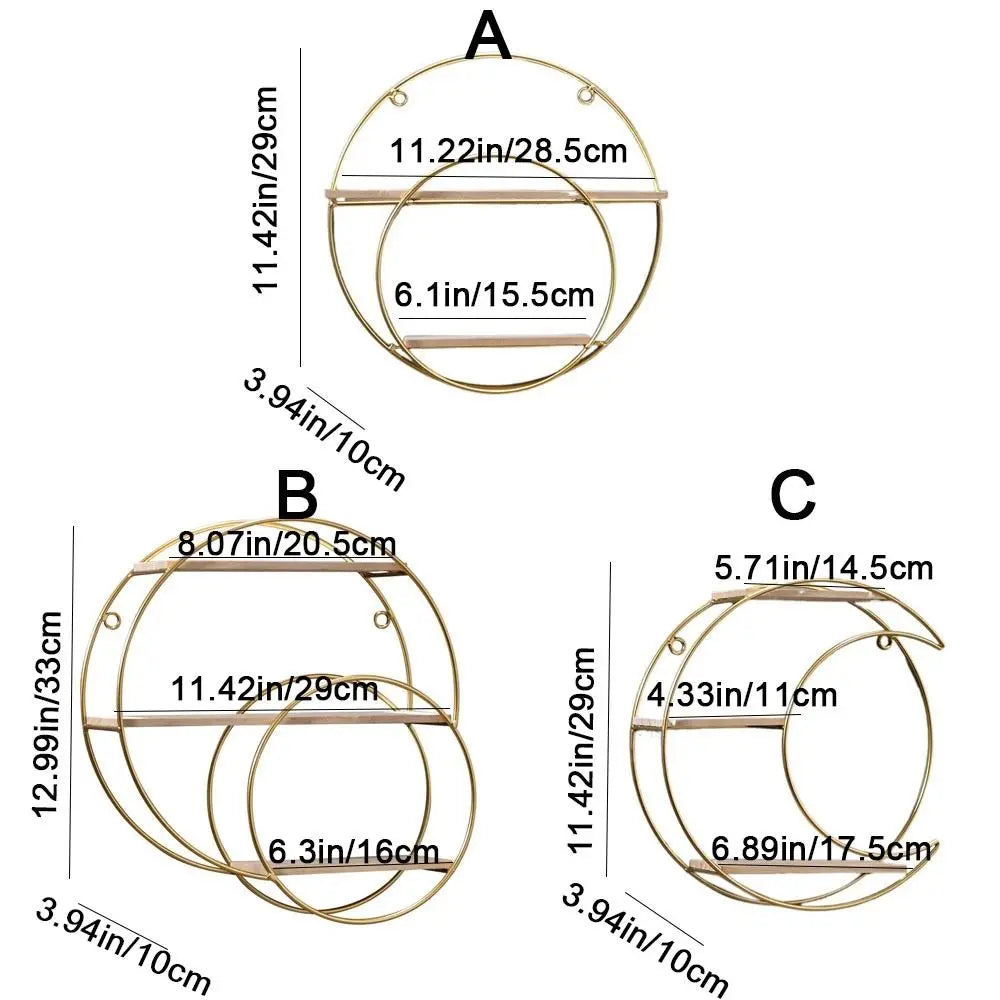 Luna Gold Round Wall Shelf – Modern Iron & Wood